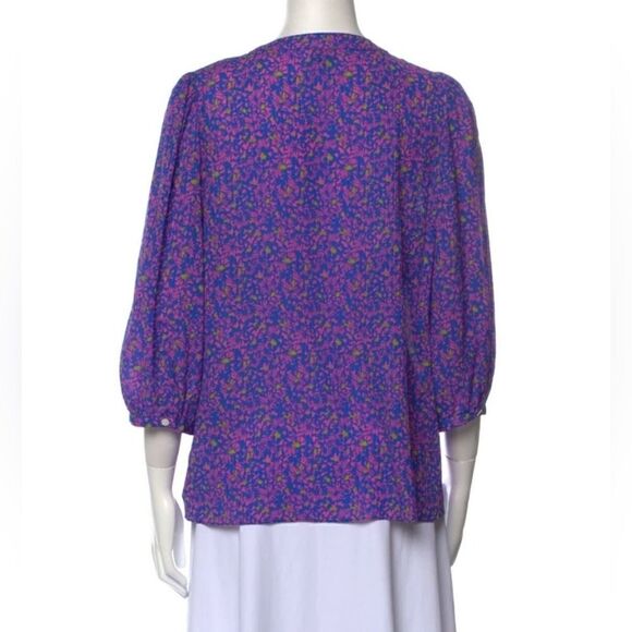 Tanya Taylor Fuchsia Floral Printed 100٪ Silk Hidden Button Front Blouse | 10 - Picture 5 of 12